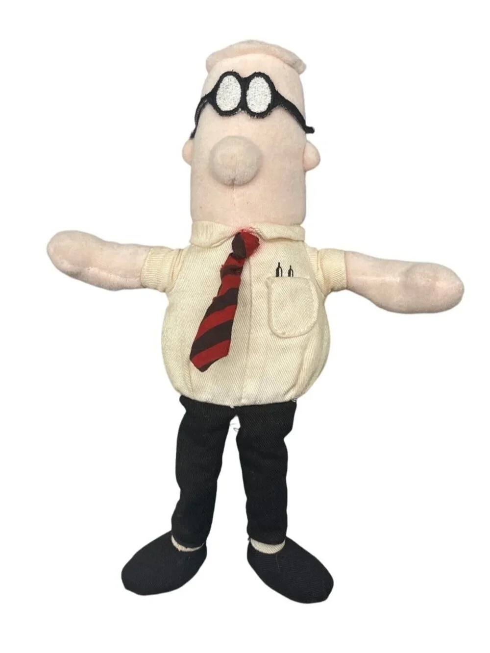Dilbert stuffed doll white black red and black tie 9.5